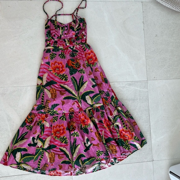 🌺 FARM Rio 🌺Leopard Forest Midi Dress Size Small - Picture 3 of 5